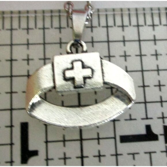 New Nurse Hat Pendant Necklace with 18" Stainless Chain Medical Cross Jewelry - Picture 3 of 5